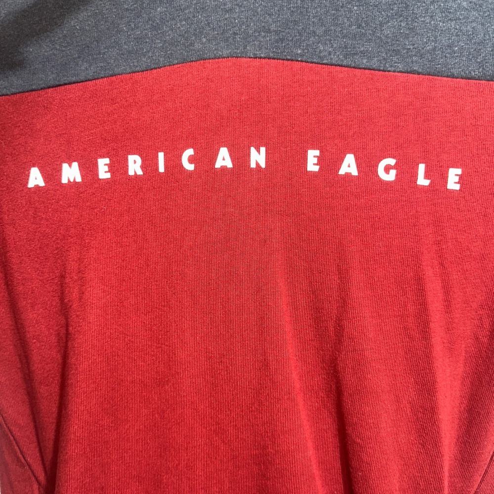 American Eagle Mens XS Burgundy Charcoal Colorblock Graphic Logo Hoodie XS 08513 - Picture 2 of 9